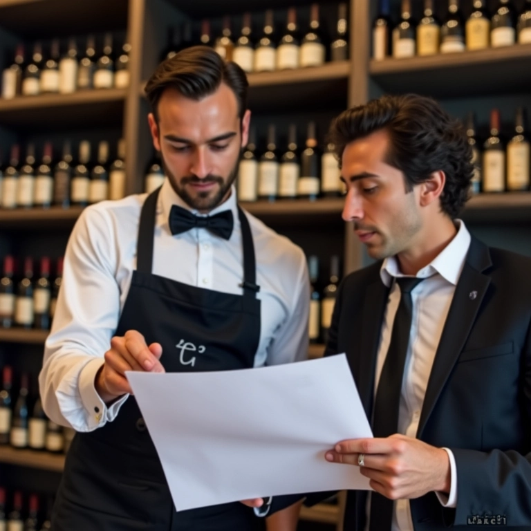 Sommelier revisando registros financeiros MEI com contador.