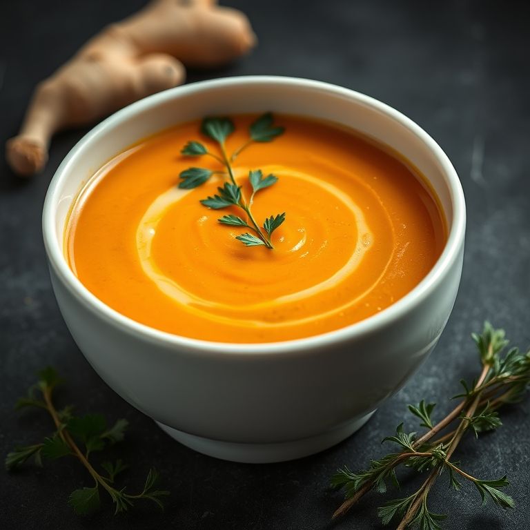 Sopa cremosa de cenoura com gengibre.