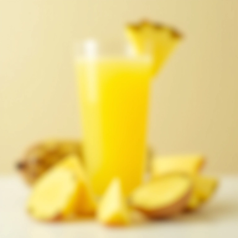 Suco de gengibre com abacaxi com pedaços de abacaxi e gengibre.