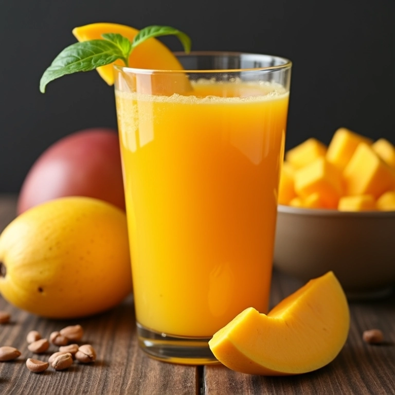 Suco de gengibre com manga e chia para mais saciedade e nutrição.