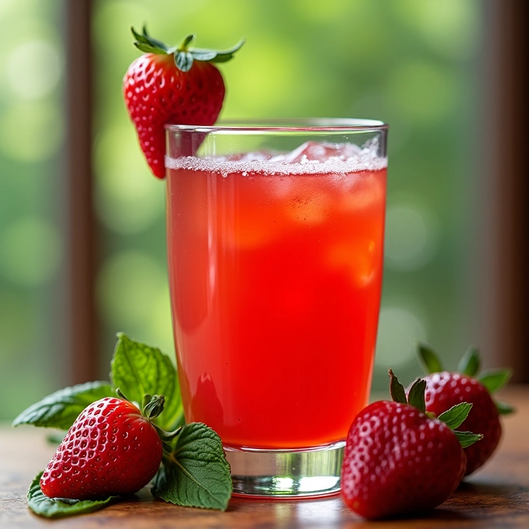 Suco sofisticado de gengibre com morango e hortelã.