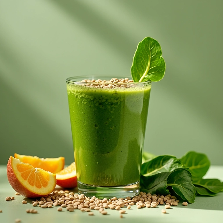 Suco verde turbinado com espinafre e frutas.