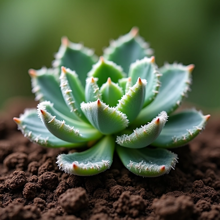 Suculenta com fungos brancos na superfície do solo.