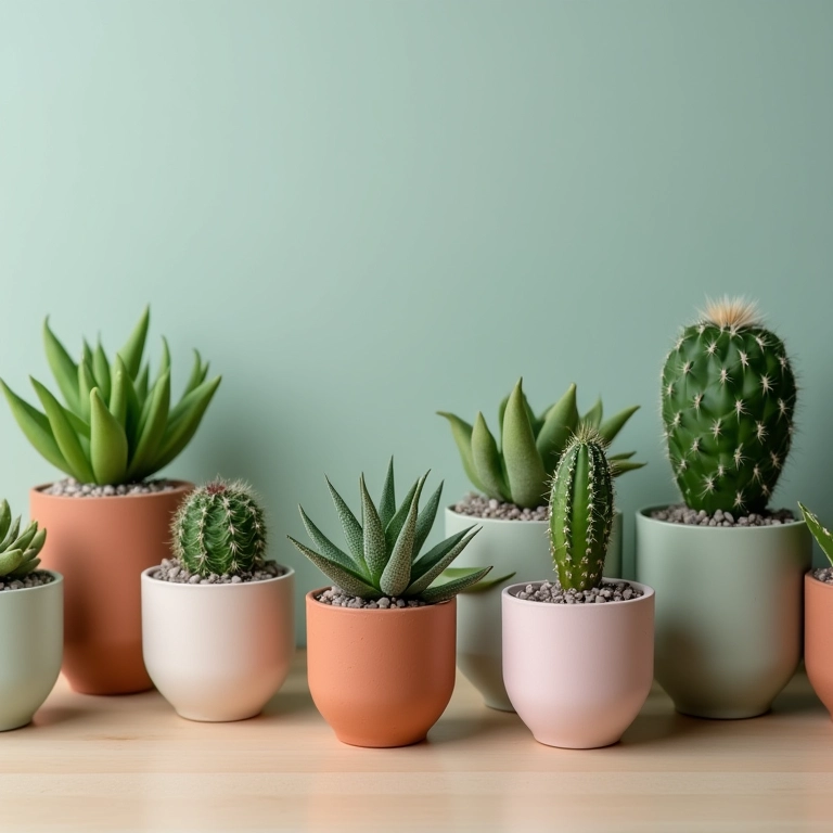 Suculentas e cactos em cantinhos especiais da sala de estar.