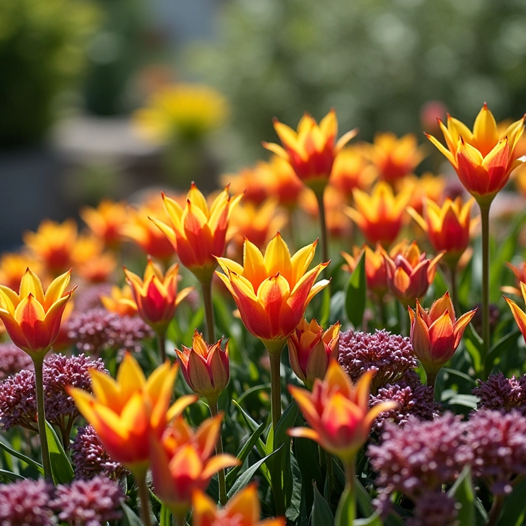 Suculentas floridas em um jardim resistente à seca.