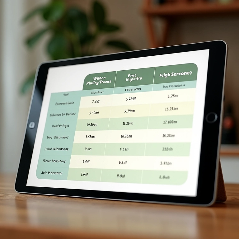 Tabela comparativa de farinhas sem glúten em um tablet.