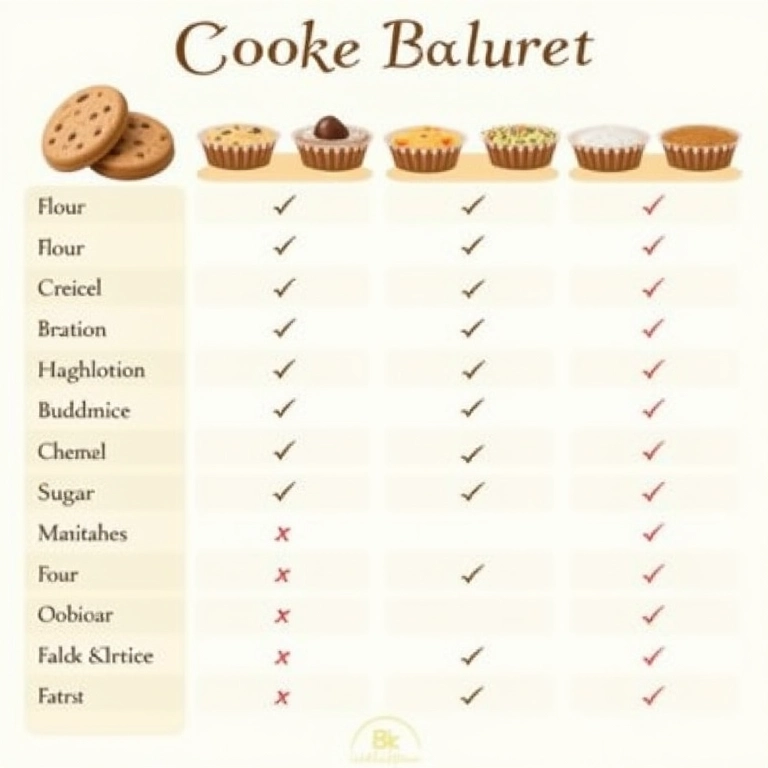 Tabela comparativa de ingredientes para cookies.