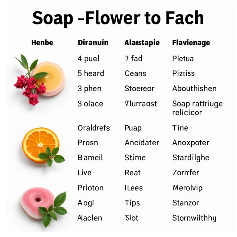 Tabela de combinações de ervas e flores para sabonetes e velas.