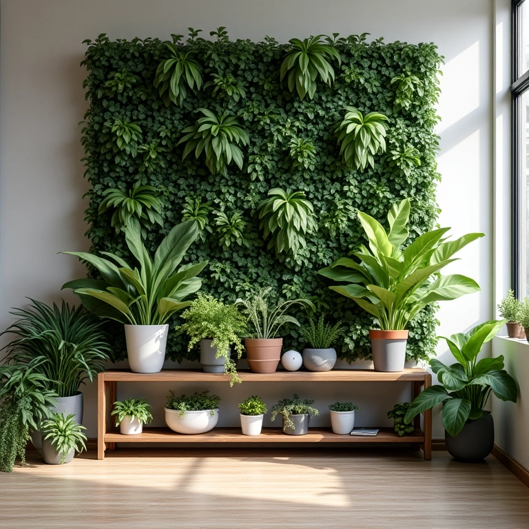 Tabela de plantas ideais para jardim vertical em hall de entrada.