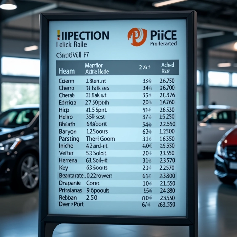 Tabela de preços em um centro de inspeção veicular.