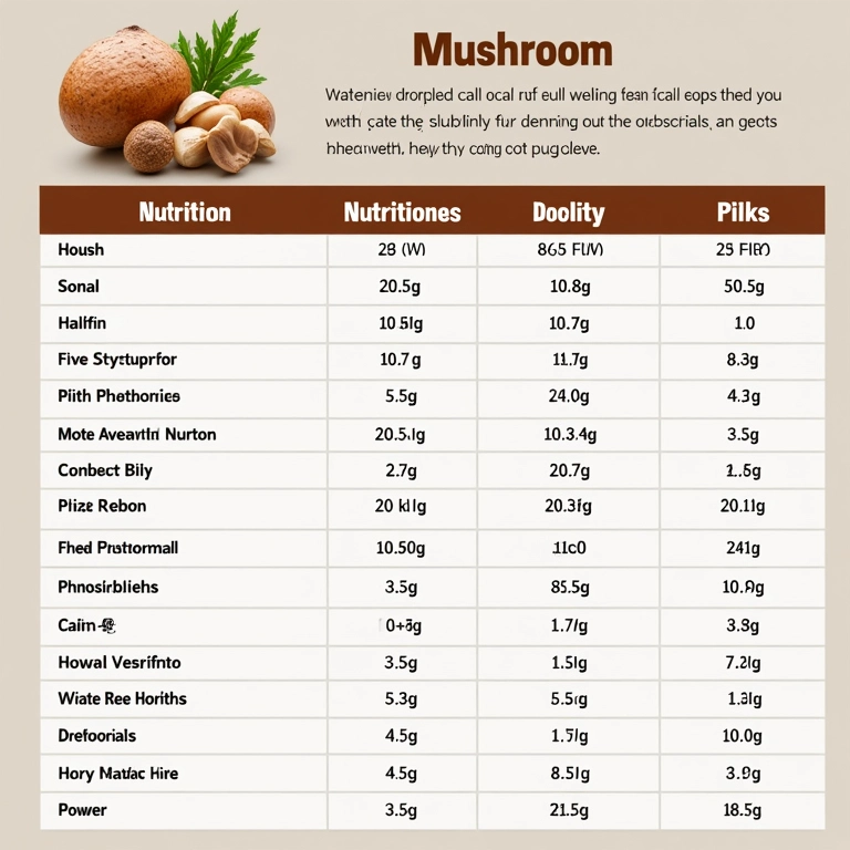 Tabela nutricional dos cogumelos por 100g.