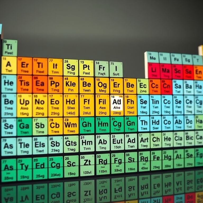 Tabela periódica colorida com elementos destacados.