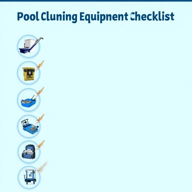 Tabela resumo com equipamentos essenciais para limpeza de piscinas.