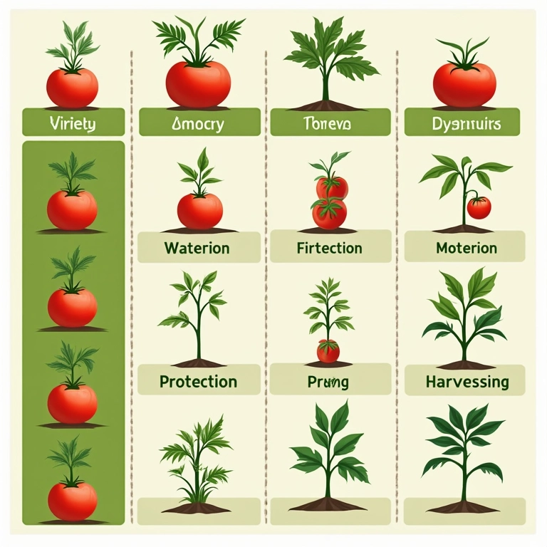 Tabela resumo do cultivo de tomates com etapas e dicas.