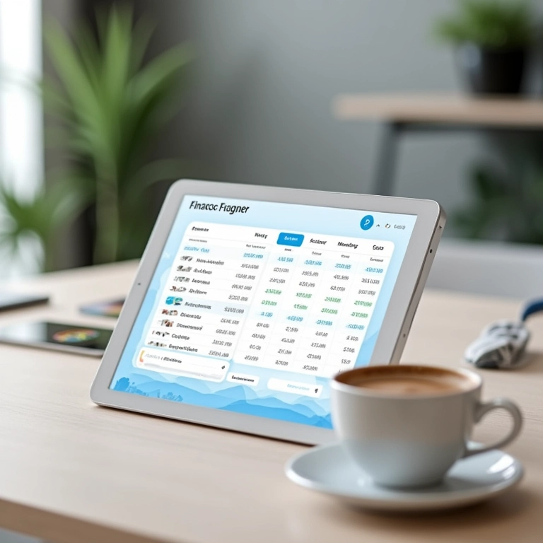 Tablet mostrando aplicativo de gestão financeira para MEI