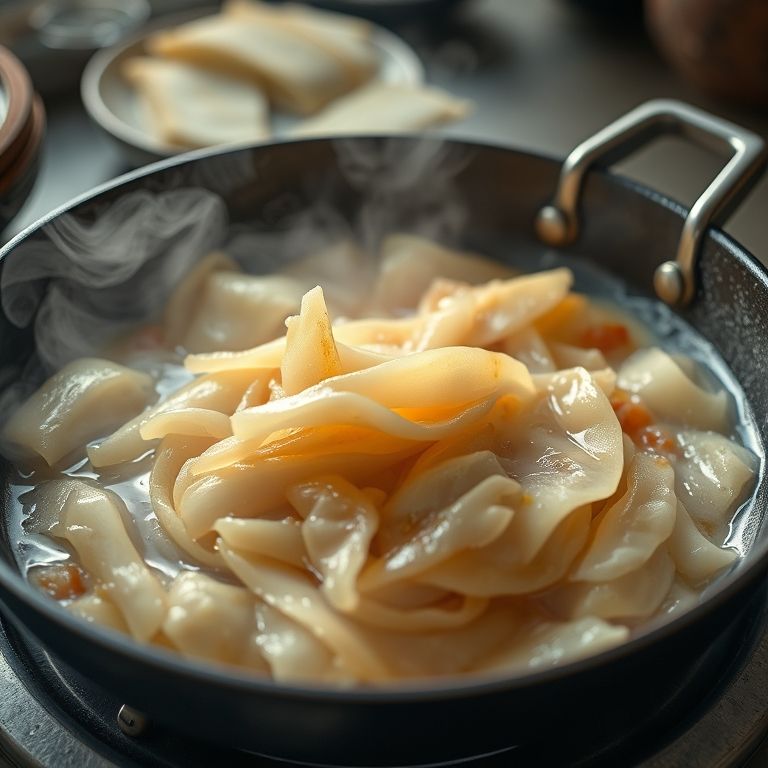 Taioba mansa sendo cozida em uma panela, com vapor.