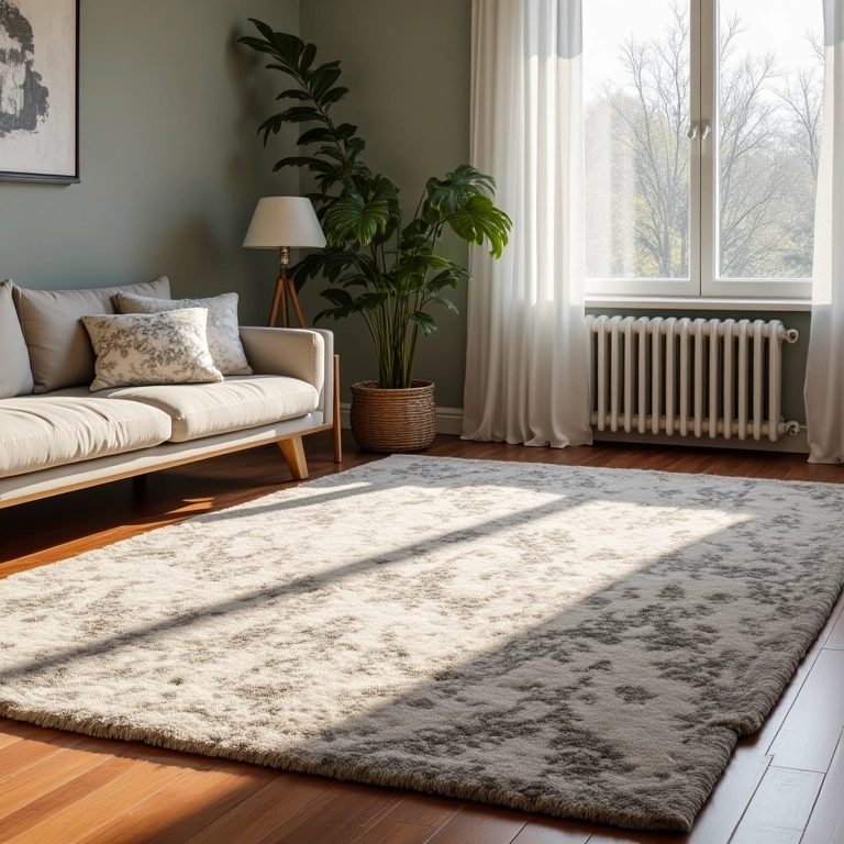 Tapete grande e confortável em uma sala de TV aconchegante.