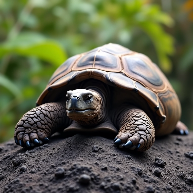 Tartaruga-das-Galápagos descansando, um ícone de tranquilidade e longevidade.