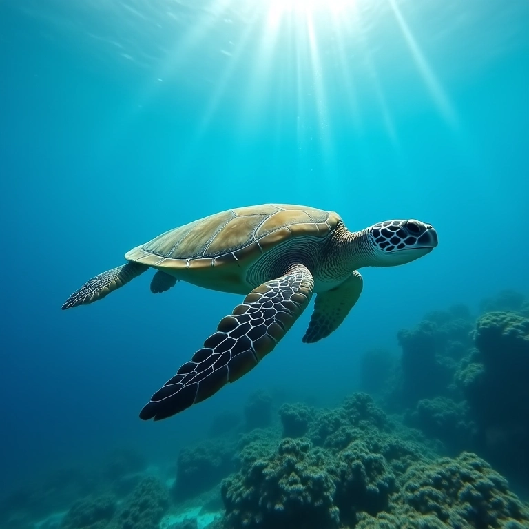 Tartaruga-Marinha nadando em águas cristalinas do Brasil.