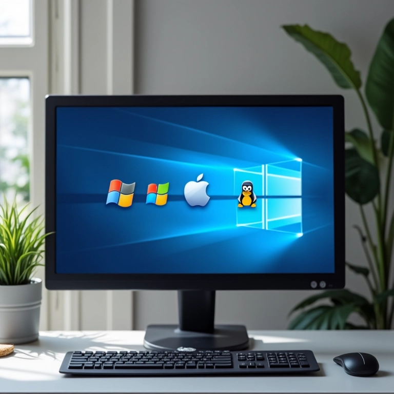 Tela de computador exibindo logotipos de diferentes sistemas operacionais.