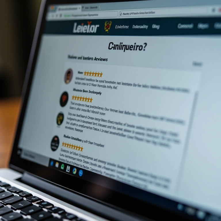 Tela de laptop mostrando a reputação online de um leiloeiro.