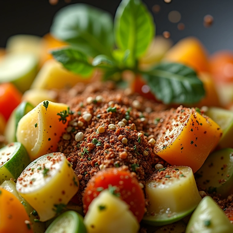 Temperando legumes no vapor com ervas e especiarias.