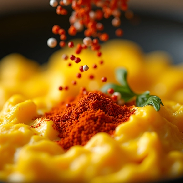 Temperando ovos mexidos com especiarias.