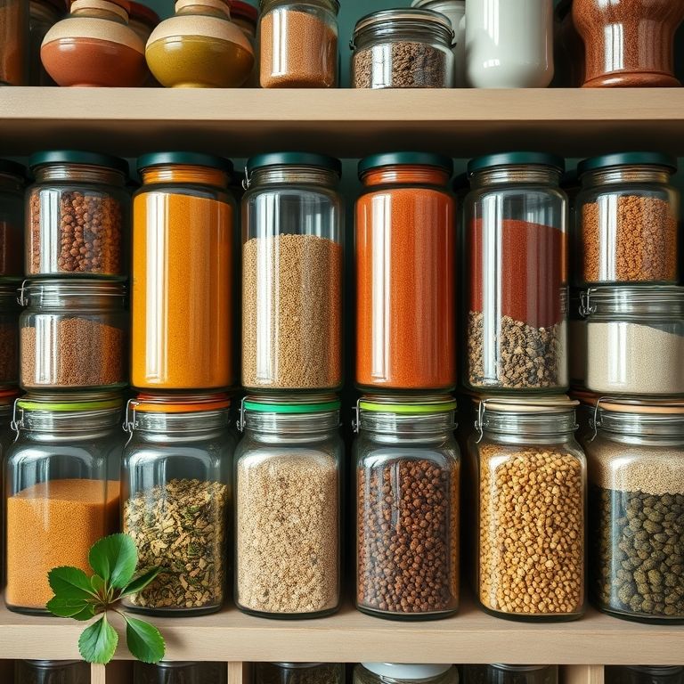 Temperos armazenados em potes herméticos.