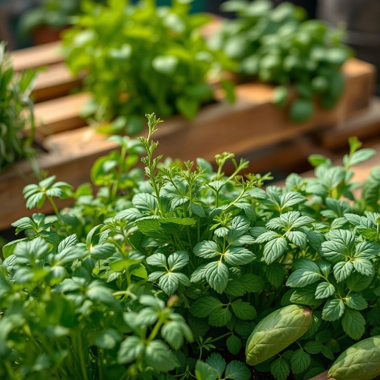 Temperos frescos e acessíveis em horta de pallets.