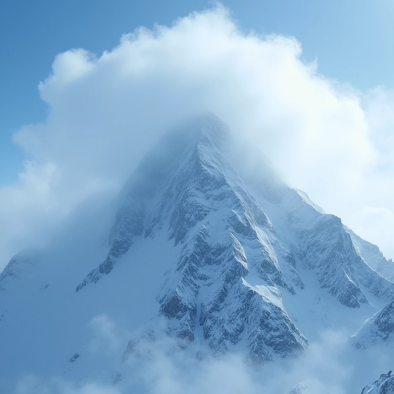 Tempestade de neve em pico de montanha, representando as condições climáticas imprevisíveis.