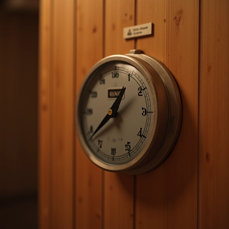 Temporizador na sauna, alertando para não permanecer por muito tempo.