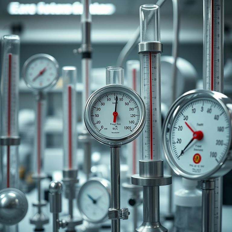 Termômetros e calorímetros em um laboratório, instrumentos de medição.