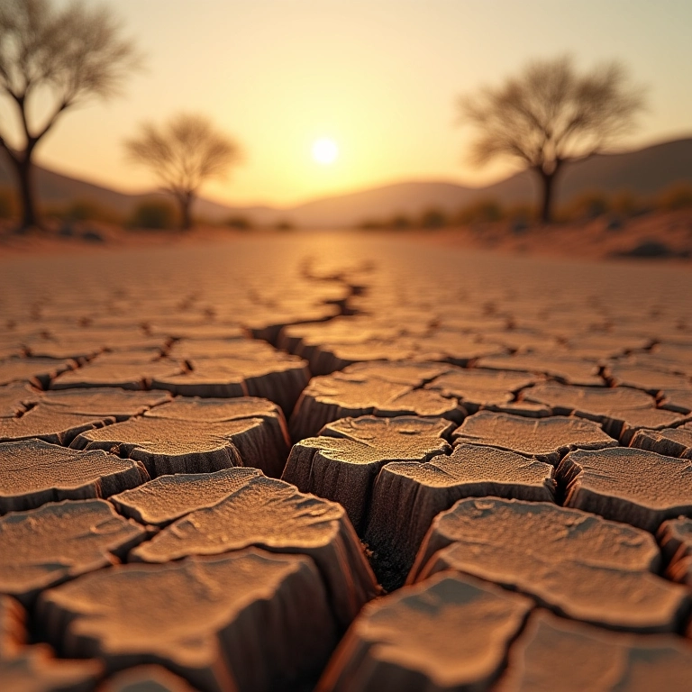 Terra seca e rachada, representando a interrupção do ciclo da água.