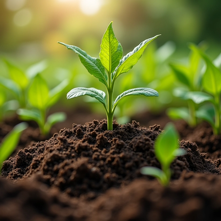 Terra vegetal adubada da Terra Viva sendo usada em um jardim.