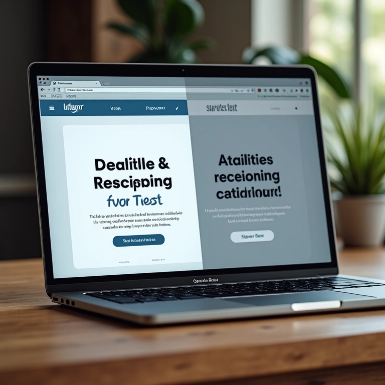 Teste A/B de títulos e chamadas para ação em página web.