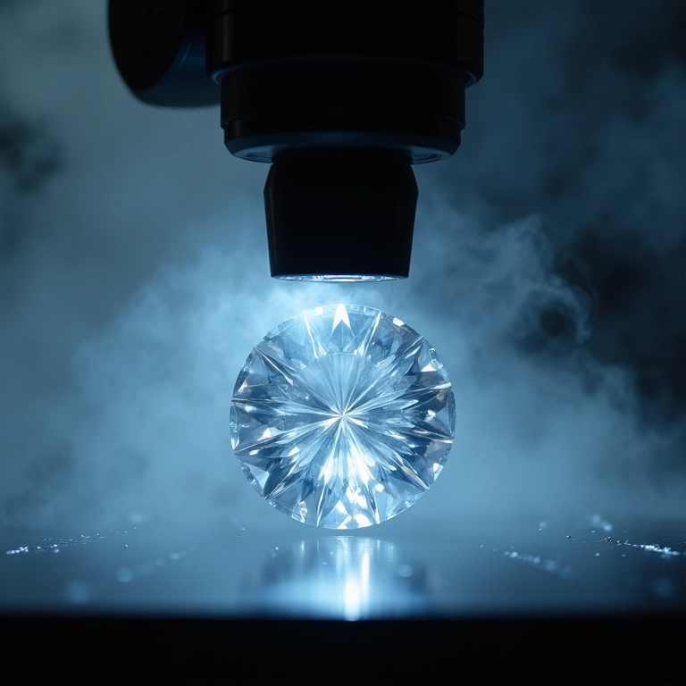 Teste da névoa em um diamante, revelando suas imperfeições internas.