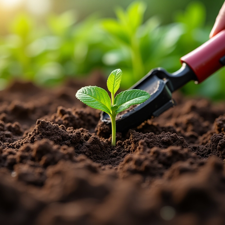 Teste da textura do solo com ferramentas de jardinagem.