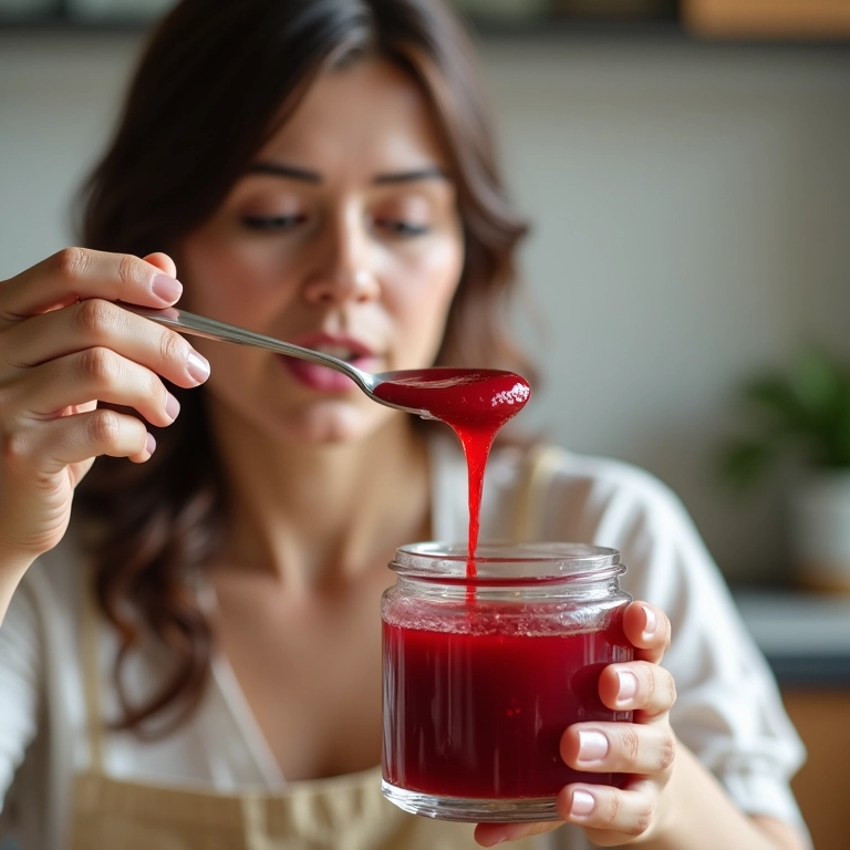 Teste do ponto da geleia caseira com colher.
