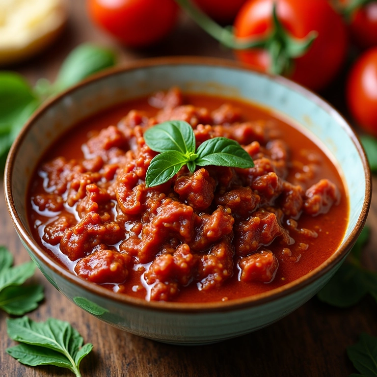 Tigela de molho bolonhesa caseiro.