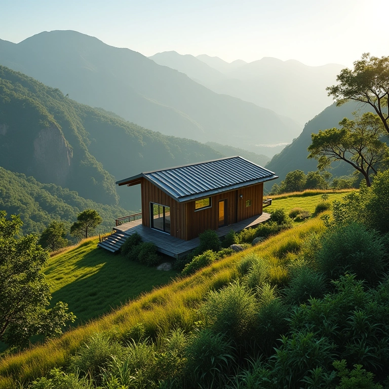 Tiny house em uma paisagem montanhosa brasileira com vista deslumbrante.