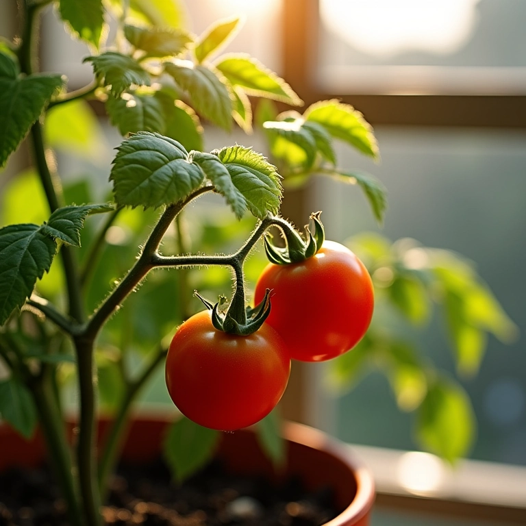 Tomate cereja recebendo luz solar.