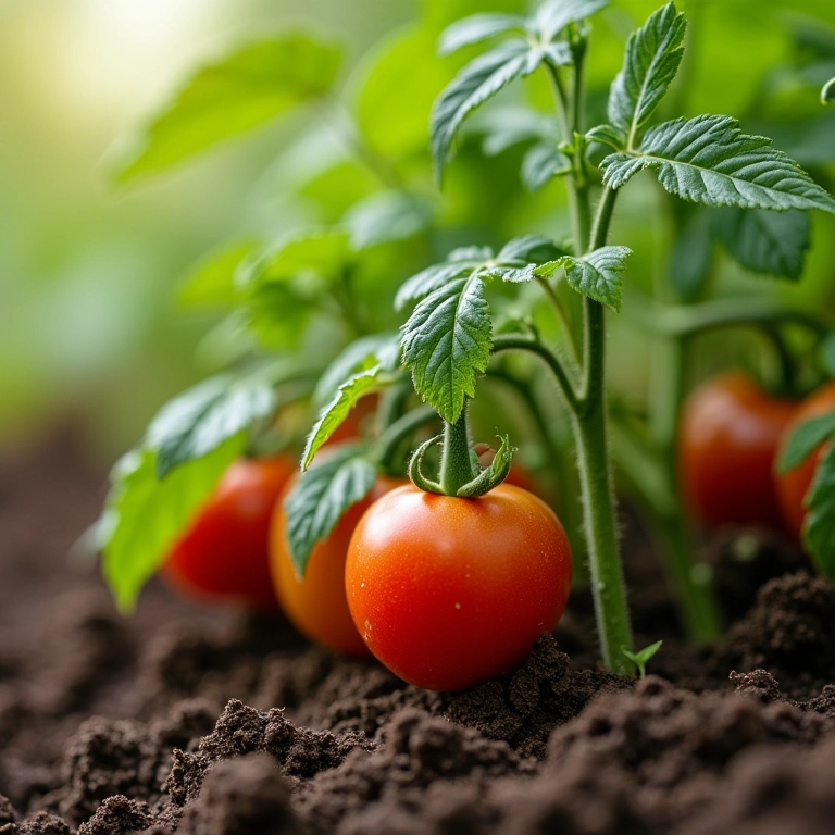 Tomateiro crescendo exuberante com a utilização de cinzas de madeira como adubo.