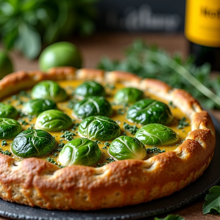 Torta de couve de Bruxelas com ricota e ervas finas, massa folhada.