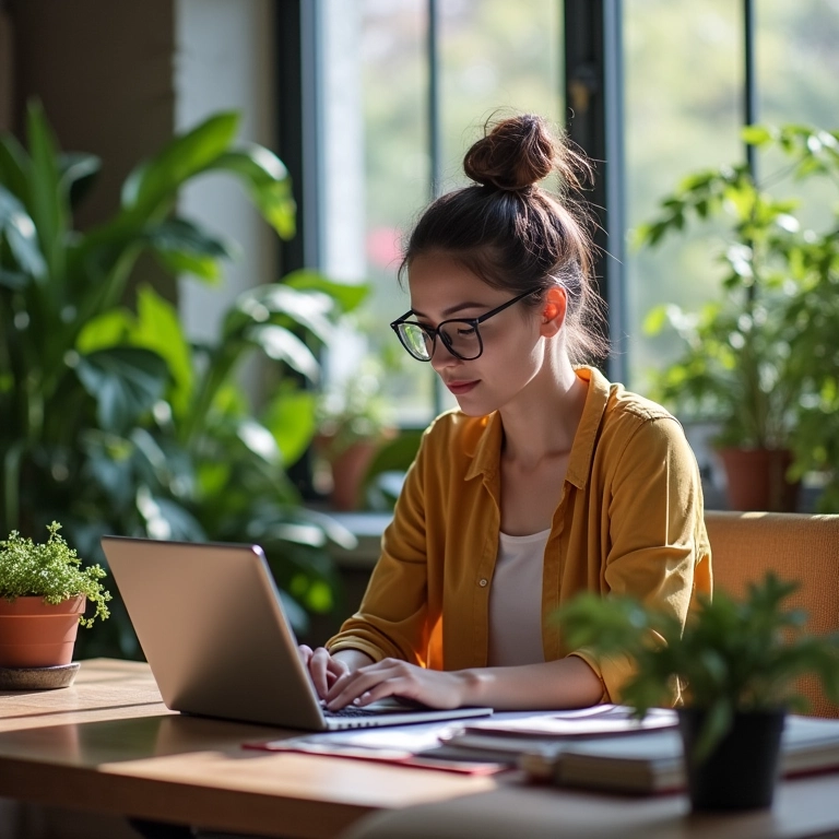 Trabalhador motivado e produtivo em escritório brasileiro.