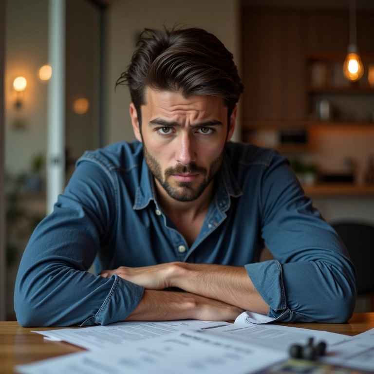 Trabalhador preocupado lendo sobre as consequências de aderir à greve.