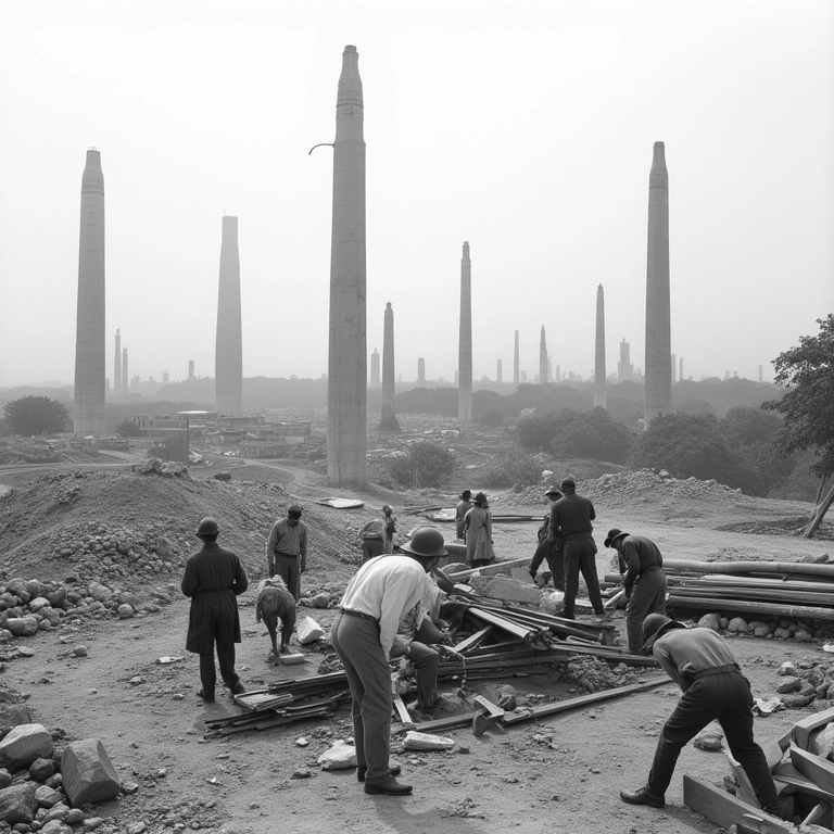 Trabalhadores construindo Brasília na década de 1950.