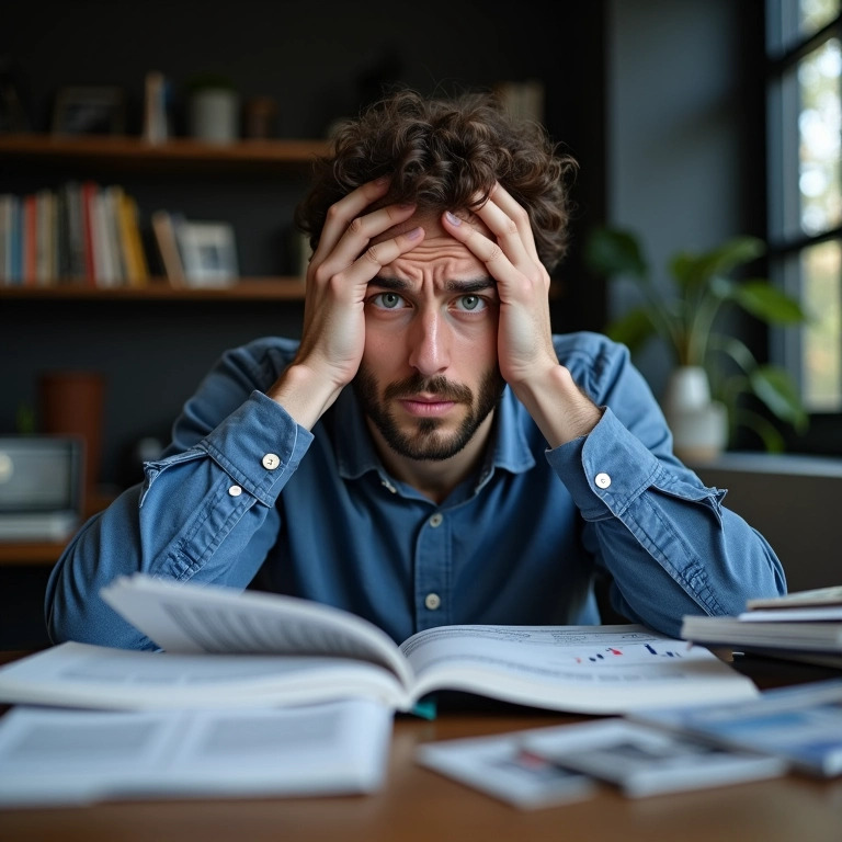 Trader iniciante confuso com a complexidade das informações.