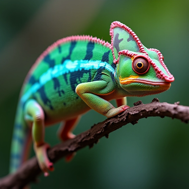 Transição gradual de cores no camaleão.