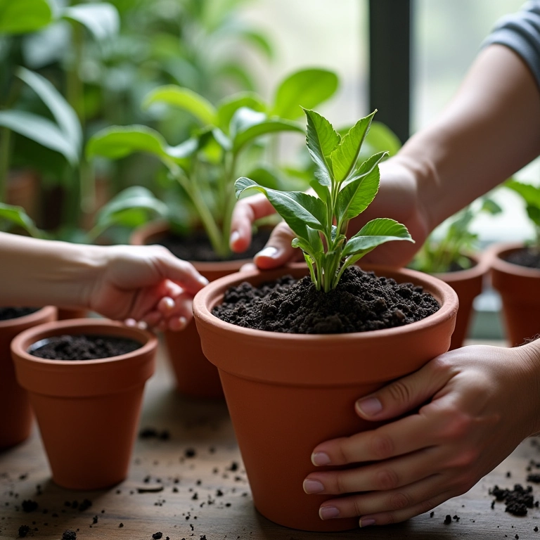 Transplantando a Flor de Maio para um novo vaso.