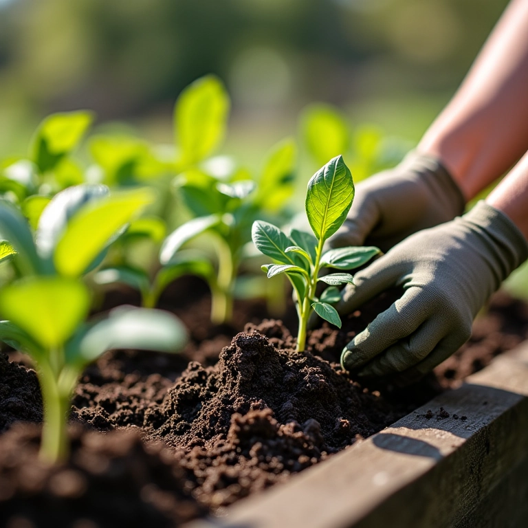 Transplantando mudas para a horta.
